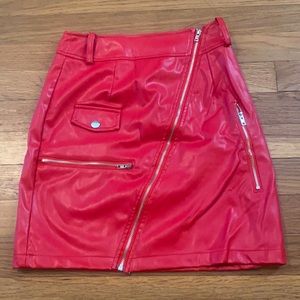 Red leather mini skirt